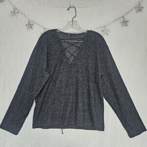 Zara Small Women Lightweight Lace Up VNeckline Heathered Slouchy Cozy Sweater